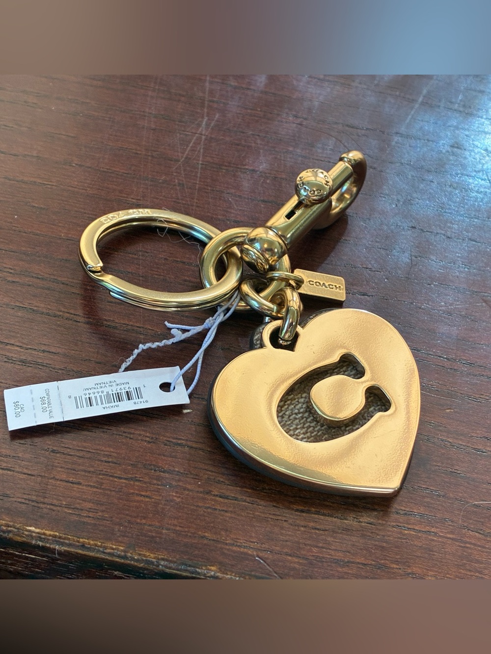 Coach Gold Heart Keychain Charm NWT